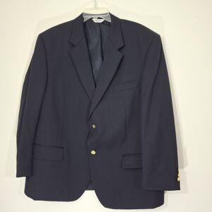 Joseph & Feiss Navy 100% Wool Men's Blazer with Gold Buttons, Size 48 Short